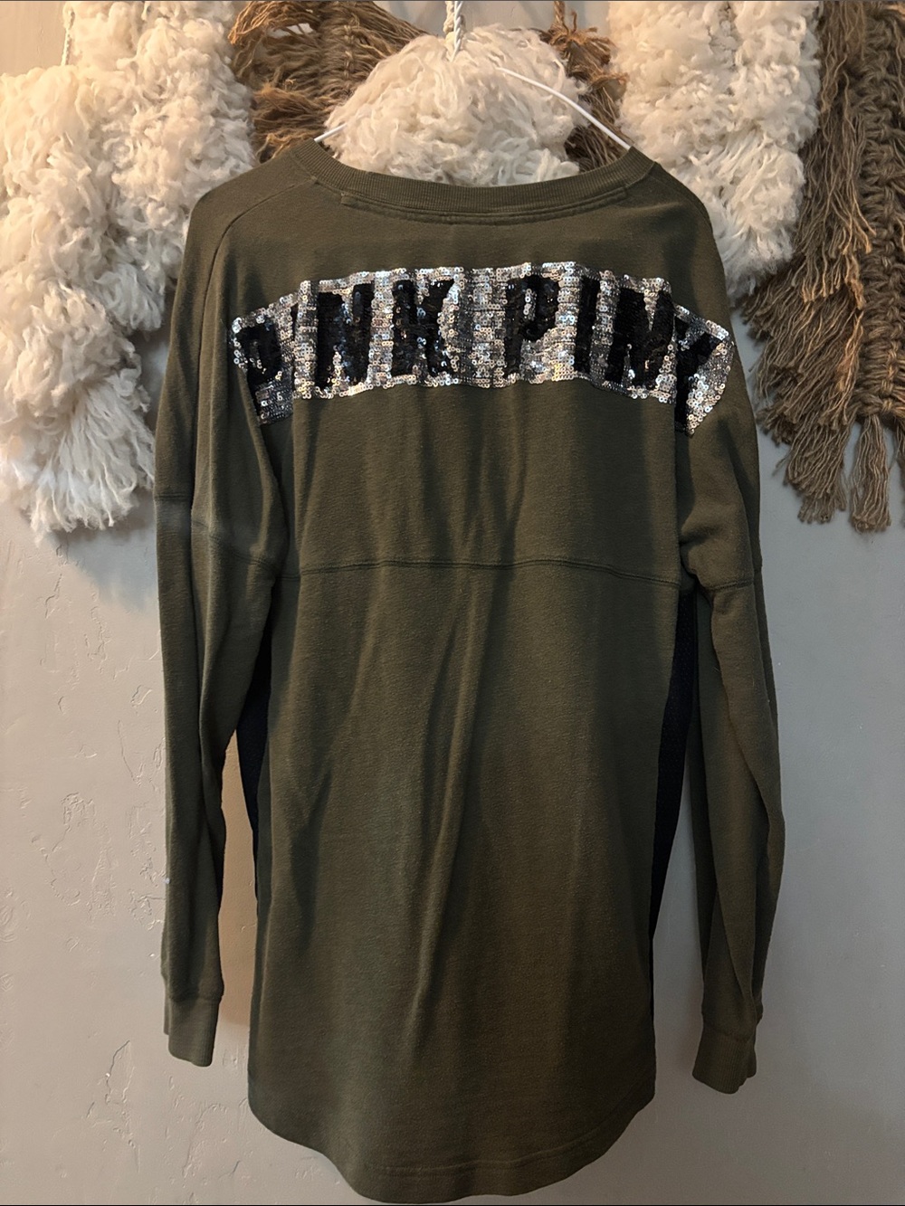 Victoria's Secret Olive Green Sequin Back Long Sleeve Sweatshirt